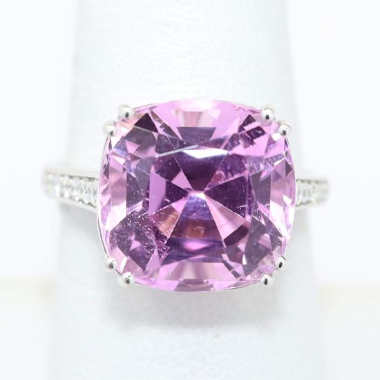 Picture of Platinum Cushion Cut Kunzite & Diamond Ring