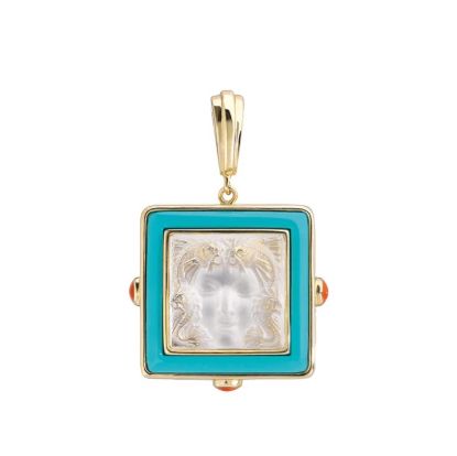 Picture of Arthuse Pendant, Clear Crystal, Blue Lacquer, 18k Gold Plated