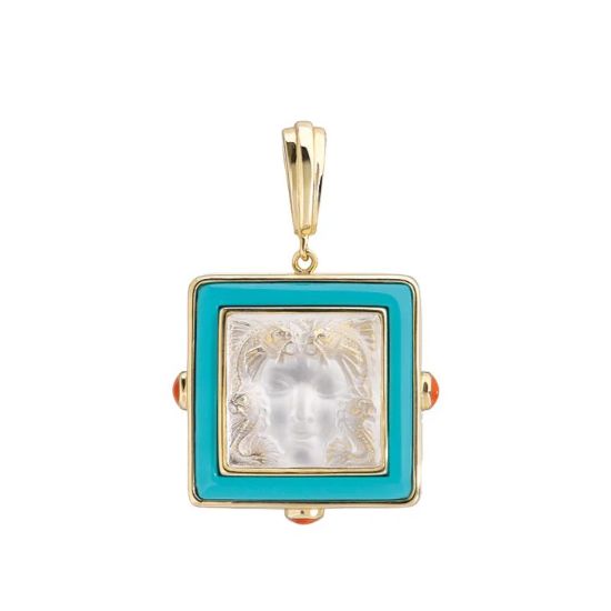 Picture of Arthuse Pendant, Clear Crystal, Blue Lacquer, 18k Gold Plated