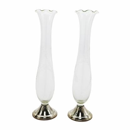 Picture of Etched Crystal Vase Pair with Weighted Sterling Silver Base