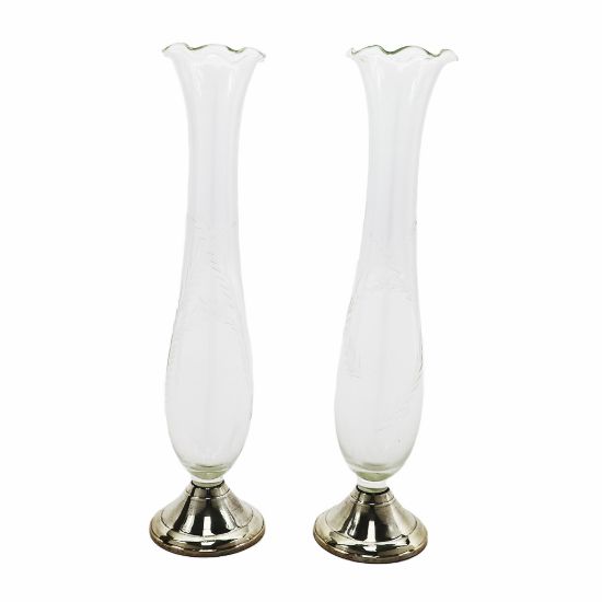 Picture of Etched Crystal Vase Pair with Weighted Sterling Silver Base