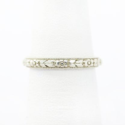 Picture of Antique 18k White Gold Floral Motif Wedding Band with Milgrain Detailing