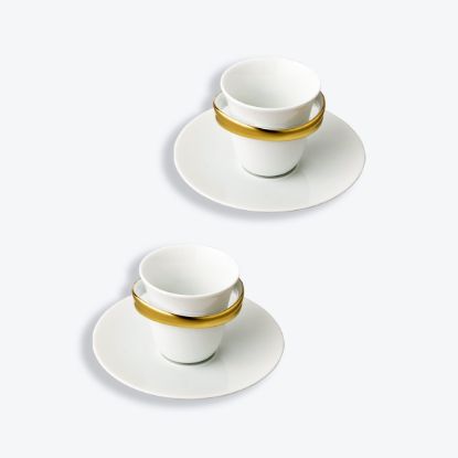 Picture of New Set of 2 Espresso Cups & Saucers 1.7 oz, Gold