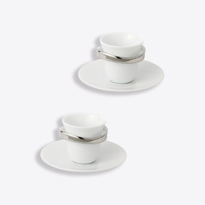 Picture of New Set of 2 Espresso Cups & Saucers 1.7 oz, Platinum
