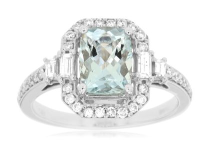 Picture of 14k White Gold Aquamarine & Diamond Halo Ring