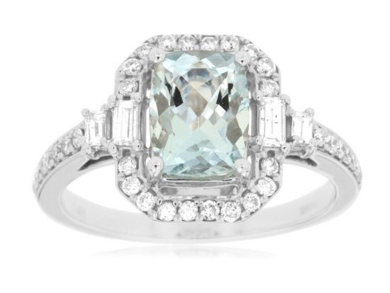 Picture of 14k White Gold Aquamarine & Diamond Halo Ring