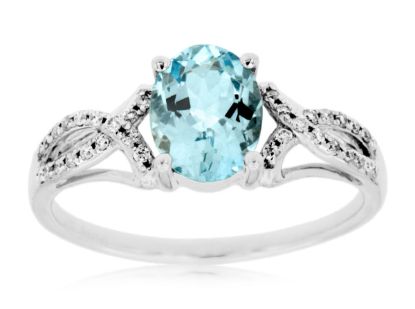Picture of 14k White Gold Oval Cut Aquamarine & Diamond Accent Ring