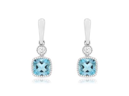 Picture of 14k White Gold Blue Topaz & Diamond Mini Dangling Earrings