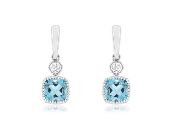 Picture of 14k White Gold Blue Topaz & Diamond Mini Dangling Earrings
