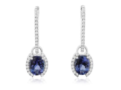 Picture of 14k White Gold Tanzanite & Diamond Drop Earrings