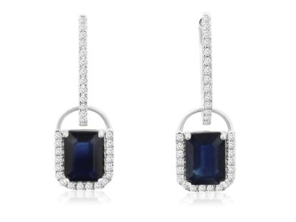 Picture of 14k White Gold Sapphire & Diamond Drop Earrings