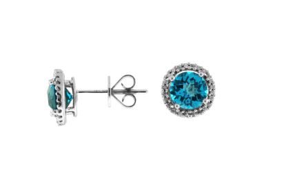 Picture of 14k White Gold Round Blue Topaz & Diamond Halo Stud Earrings