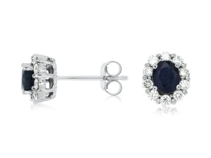 Picture of 14k White Gold Sapphire & Diamond Halo Stud Earrings