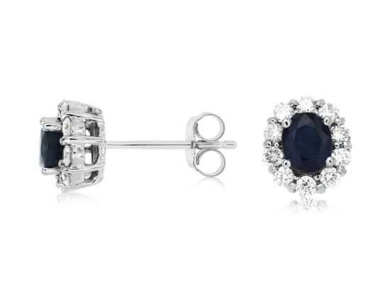 Picture of 14k White Gold Sapphire & Diamond Halo Stud Earrings