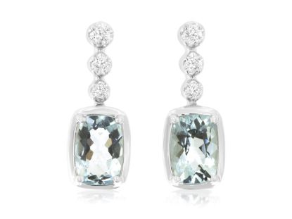 Picture of 14k White Gold Mini Aquamarine & Diamond Dangling Earrings