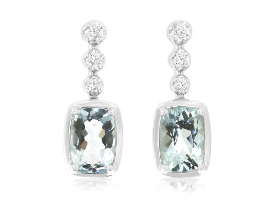 Picture of 14k White Gold Mini Aquamarine & Diamond Dangling Earrings
