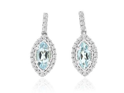 Picture of 14k White Gold Marquise Aquamarine & Diamond Halo Dangling Earrings