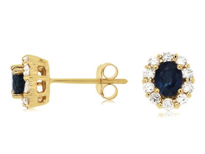 Picture of 14k Yellow Gold Sapphire & Diamond Halo Stud Earrings