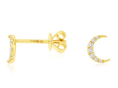 Picture of 14k Yellow Gold Diamond Crescent Stud Earrings