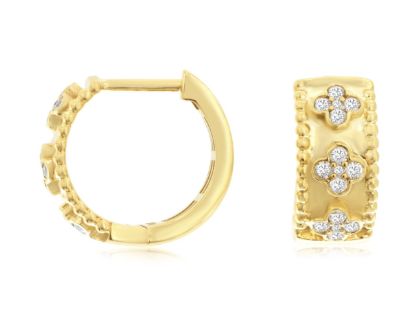 Picture of 14k Yellow Gold Diamond Clovers Motif Hoop Earrings