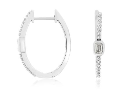 Picture of 14k White Gold Diamond Hoop Earrings
