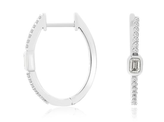 Picture of 14k White Gold Diamond Hoop Earrings