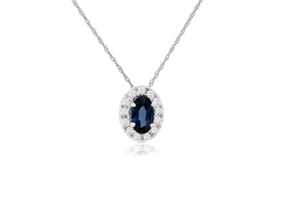 Picture of 14k White Gold Oval Sapphire & Diamond Halo Pendant