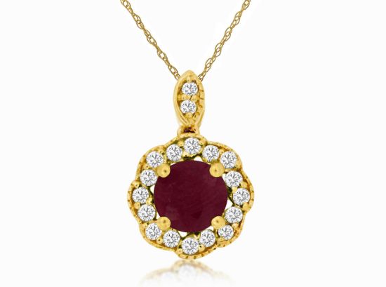 Picture of 14k Yellow Gold Ruby & Diamond Halo Pendant