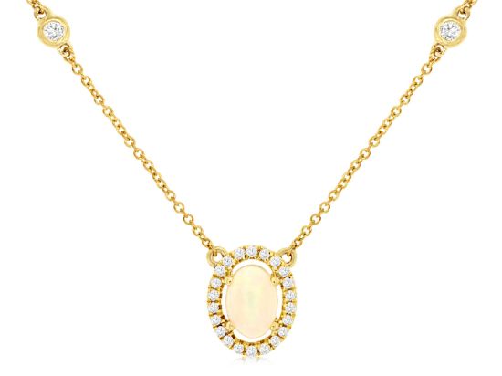 Picture of 14k Yellow Gold Opal & Diamond Halo Pendant