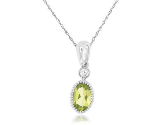 Picture of 14k White Gold Oval Peridot & Diamond Pendant