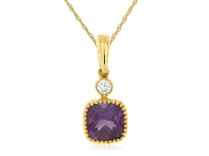 Picture of 14k Yellow Gold Amethyst & Diamond Pendant