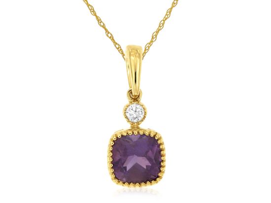 Picture of 14k Yellow Gold Amethyst & Diamond Pendant