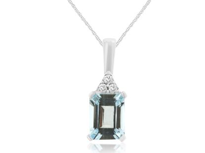 Picture of 14k White Gold Emerald Cut Aquamarine & Diamond Pendant