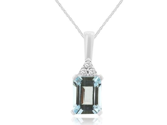 Picture of 14k White Gold Emerald Cut Aquamarine & Diamond Pendant