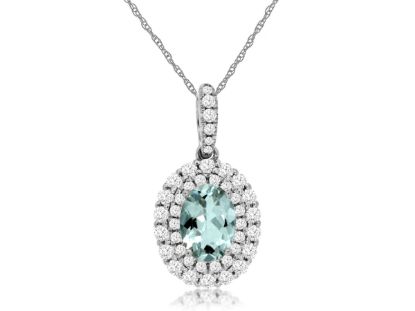 Picture of 14k White Gold Brilliant Aquamarine & Diamond Halo Pendant