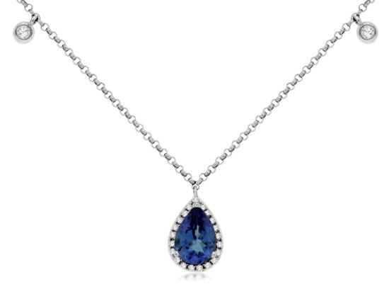 Picture of 14k White Gold Tanzanite & Diamond Halo Station Pendant