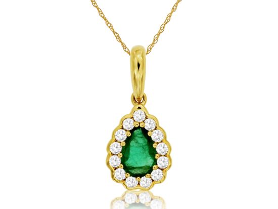 Picture of 14k Yellow Gold Emerald & Diamond Halo Pendant