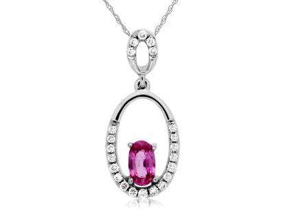 Picture of 14k White Gold Pink Sapphire & Diamond Pendant