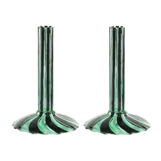 Picture of New Green 'Ribboned' Candlestick Pair
