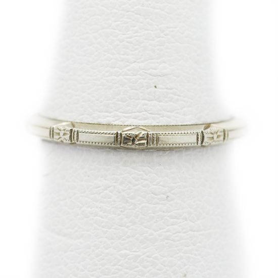 Picture of Antique Art Deco 18k White Gold Wedding Band with Milgrain Detailing