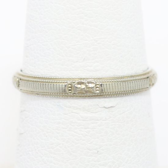 Picture of Antique 18k White Gold Wedding Band with Floral Panels & Milgrain Details