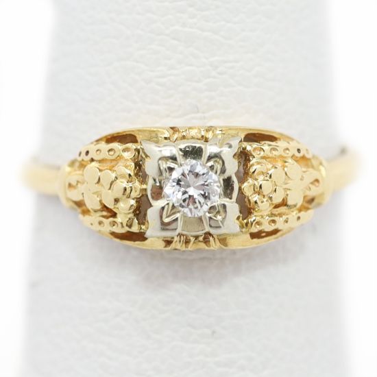 Picture of Antique 1930s Two-Tone Gold & Diamond Engagement Ring with Floral Motifs