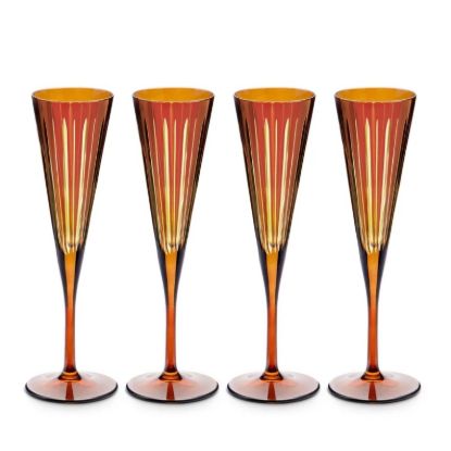 Picture of New Set of 4 Champagne Flutes, Amber