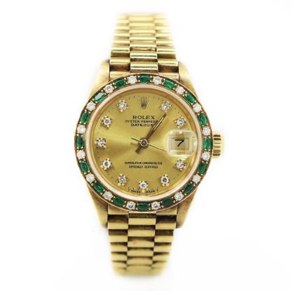 Picture of 18k Yellow Gold Emerald & Diamond Ladies Datejust
