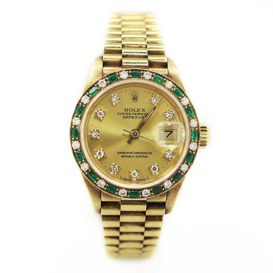 Picture of 18k Yellow Gold Emerald & Diamond Ladies Datejust