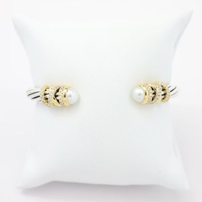 Picture of David Yurman Sterling Silver & 18k Yellow Gold Diamond & Cultured Pearl Cuff Bracelet