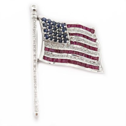 Picture of 14k White Gold Diamond, Ruby, & Sapphire Flag Brooch