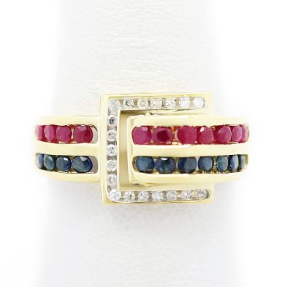 Picture of 14K Yellow Gold Diamond, Ruby & Sapphire Ring