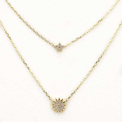 Picture of 14k Yellow Gold Diamond Sun & Star Necklace