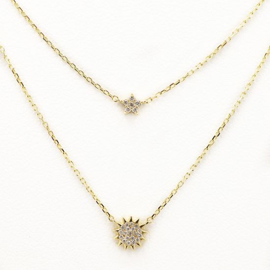 Picture of 14k Yellow Gold Diamond Sun & Star Necklace